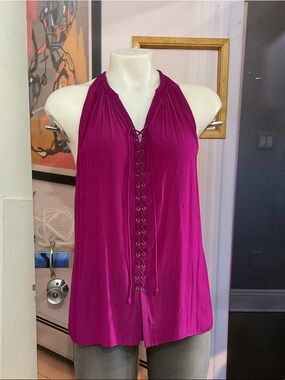 Ramy Brook Fuchsia Lace-Up Halter Camisole